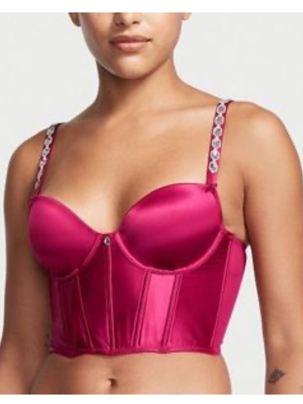 NWT VICTORIA'S SECRET DREAM ANGELS BEJEWELED STRAP SATIN CORSET TOP LINED 38D